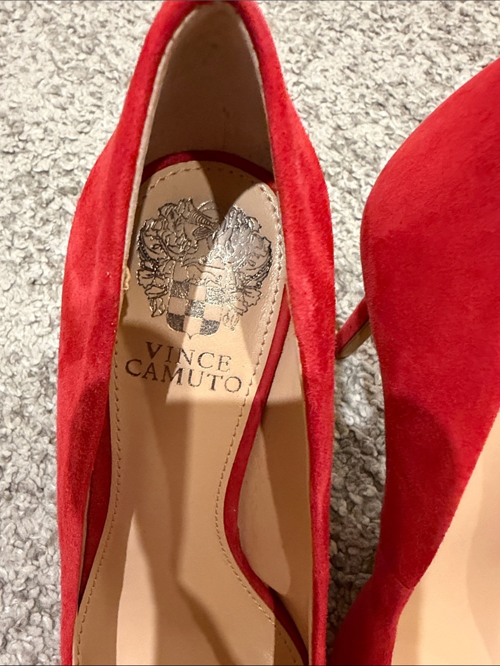 Vince Camuto Red Suede Pointed-Toe Pumps - Classic Silhouette - Picture 2 of 4